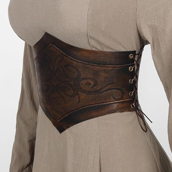 Medieval-Style Women's Leather Belt with Lace-Up Design, 115cm 3