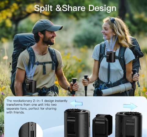 Brown-orange Portable Turbo Waist Fan with Digital Display and Dual Air Outlets