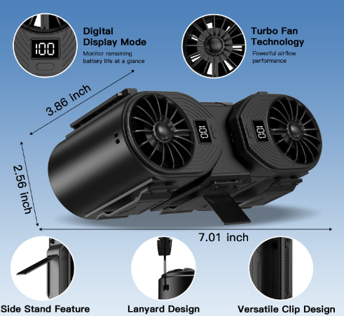 Brown-black Portable Turbo Waist Fan with Digital Display and Dual Air Outlets 3