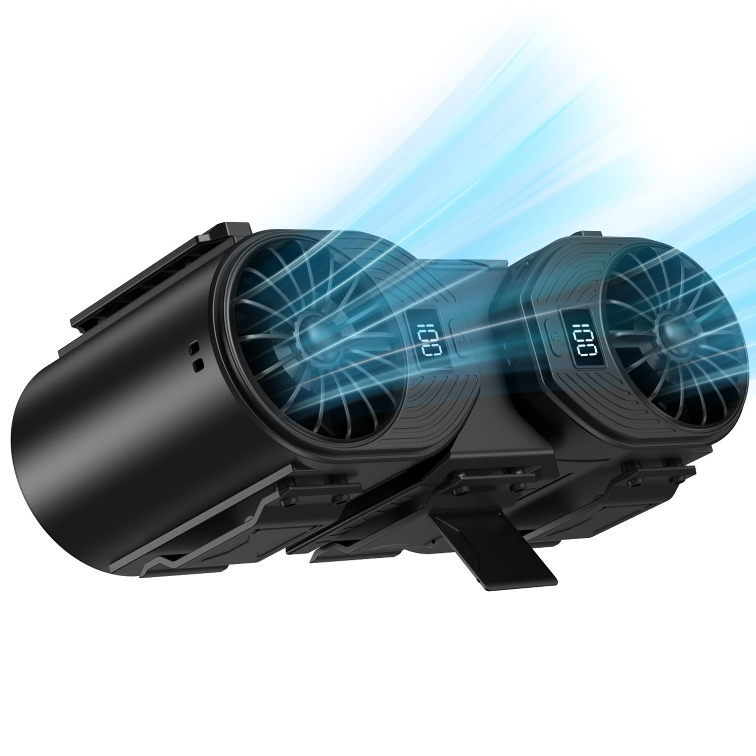 Black Portable Turbo Waist Fan with Digital Display and Dual Air Outlets