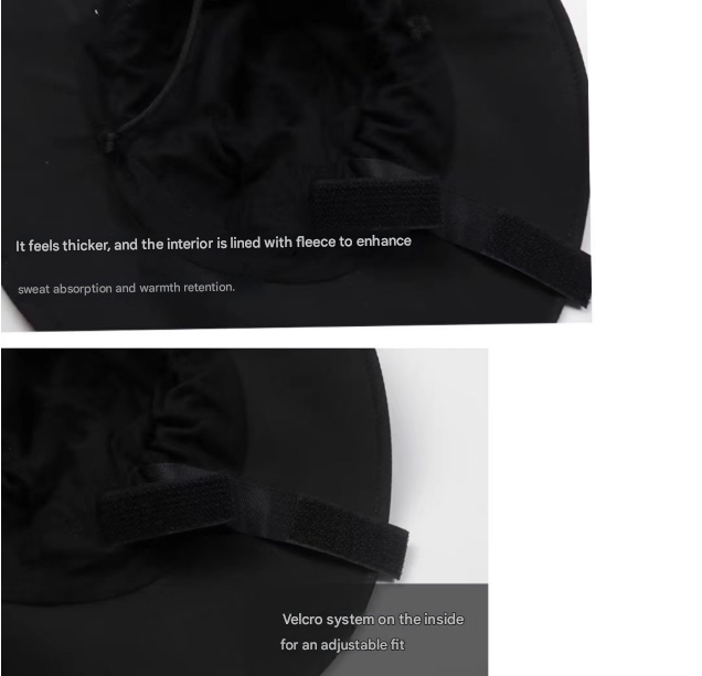 Black Autumn-Winter Waterproof Sun Hat with Fleece Lining and Wide Brim 3