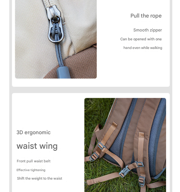 Balck-white 20L Lightweight Hiking Backpack for Camping, Travel, and Commuting 5