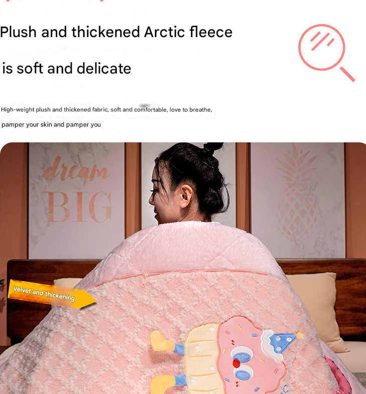 Coffee Thick Fleece Cartoon Cookie Pillow Blanket 2-in-1 for Winter Car and Office Use 3