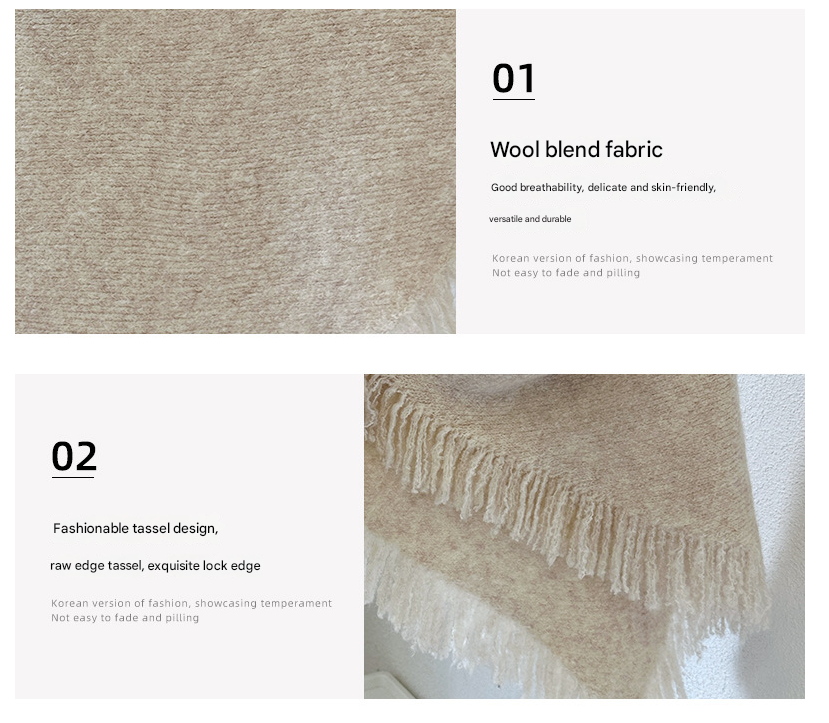 Coffee Versatile Fringed Faux Wool Triangle Shawl - Warm Knitted Scarf