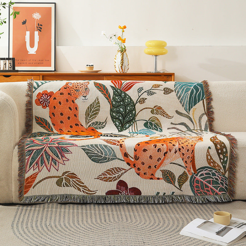 130*160cm Leopard Print Jacquard Blanket - Multi-Function Design