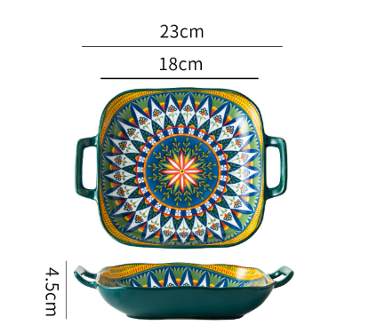 Ember 9-Inch Bohemian Ceramic Double-Handled Square Plate