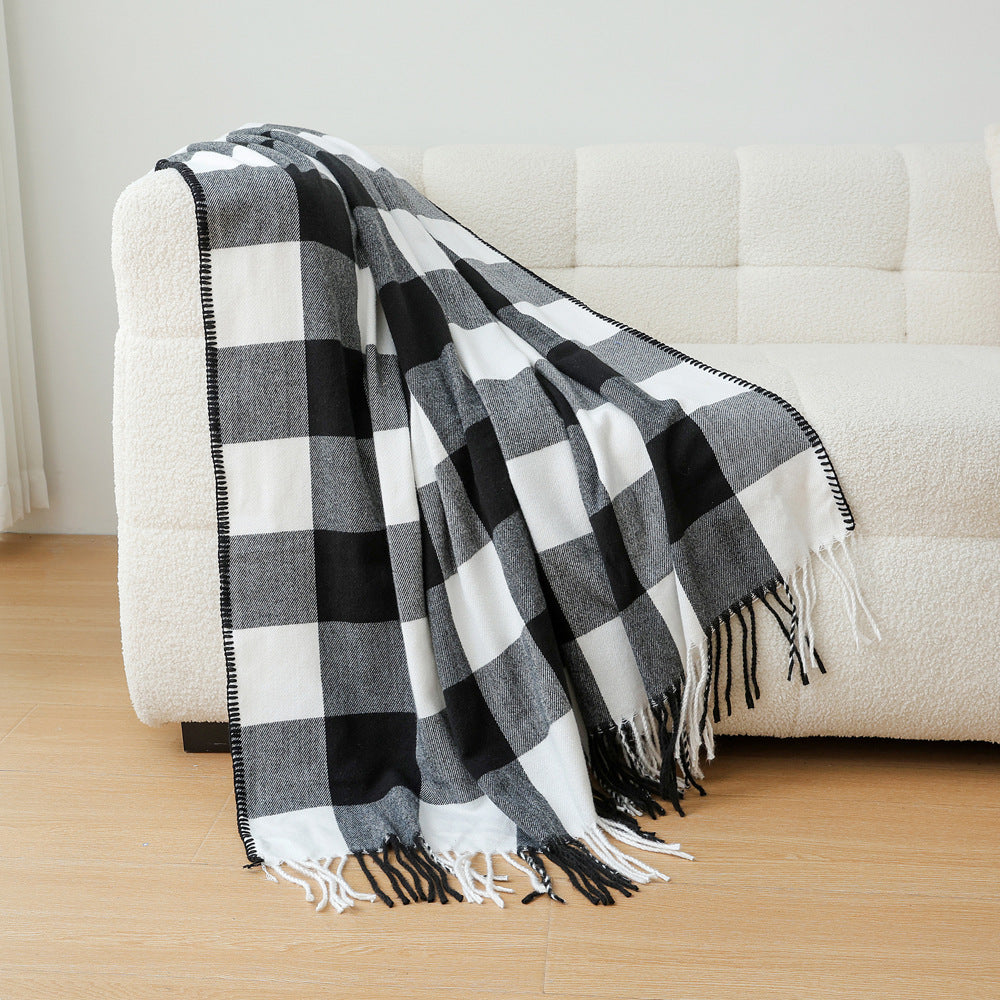 Classic Black White Checkered Faux Cashmere Blanket, 130 x 210 cm, 650g 3