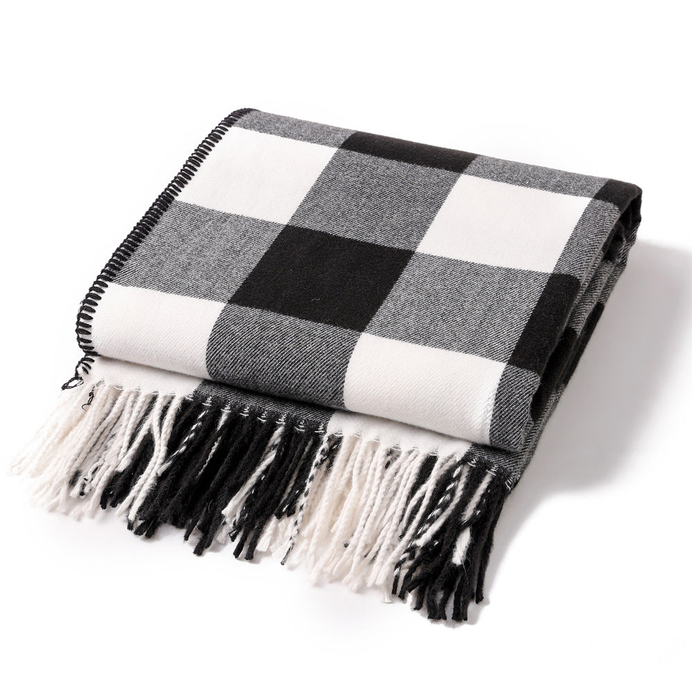 Classic Black White Checkered Faux Cashmere Blanket, 130 x 210 cm, 650g 4