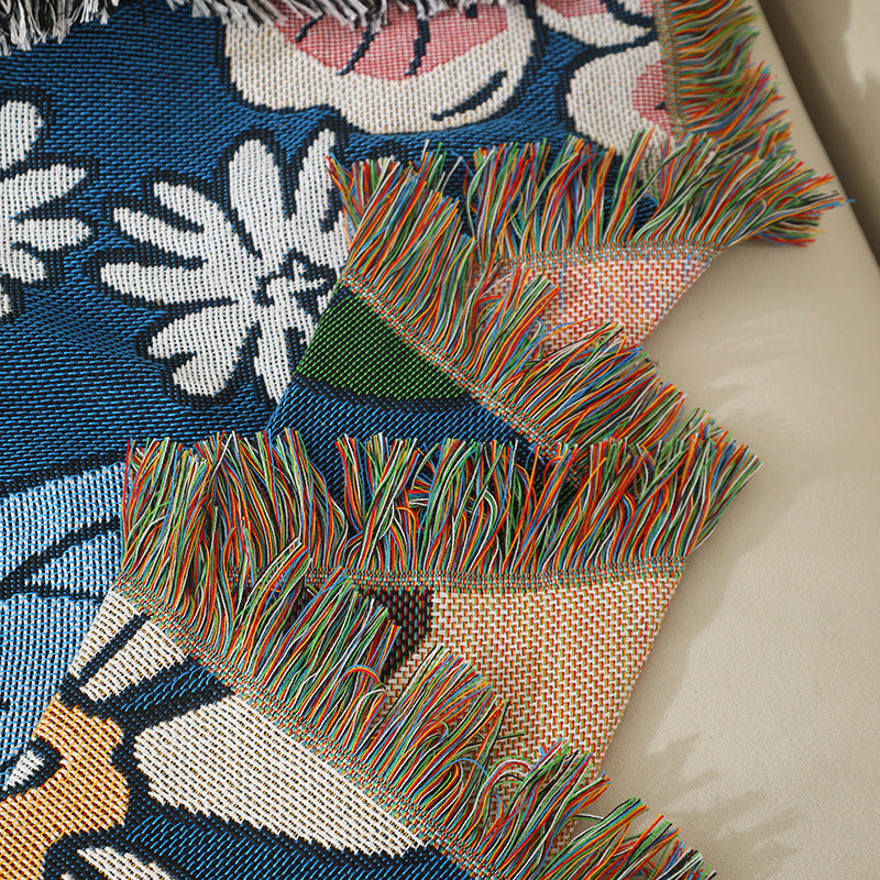 Dog Artistic Jacquard Throw Blanket - American Style Illustrated Sofa Cover & Tapestry - 130 x 160cm