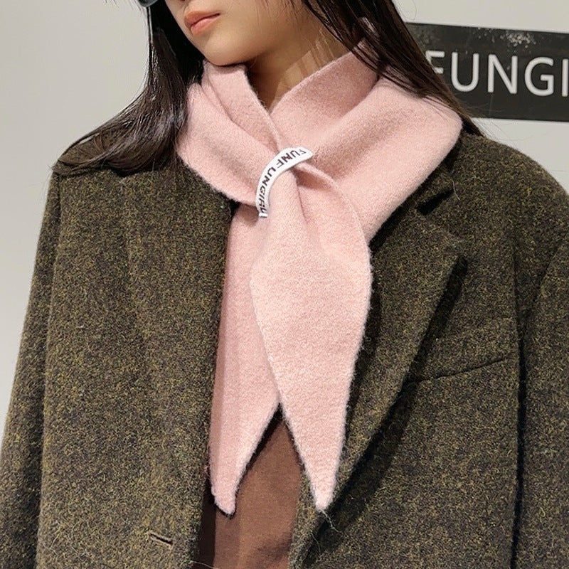 2-Piece Pink Elegant Wool Blend Triangle Scarf - Luxurious Knit Shawl for Women (39 x 110cm)