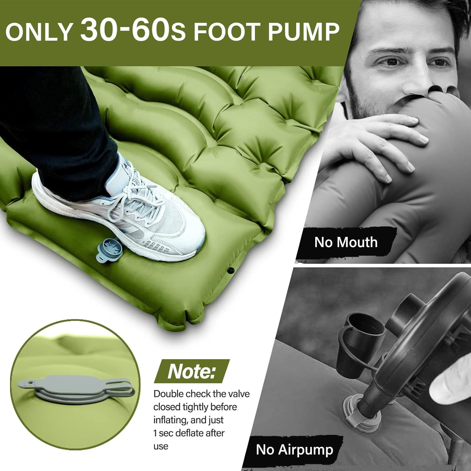 Grey 190cm Ultra-Light Foot Pump Inflatable Camping Sleeping Pad 3