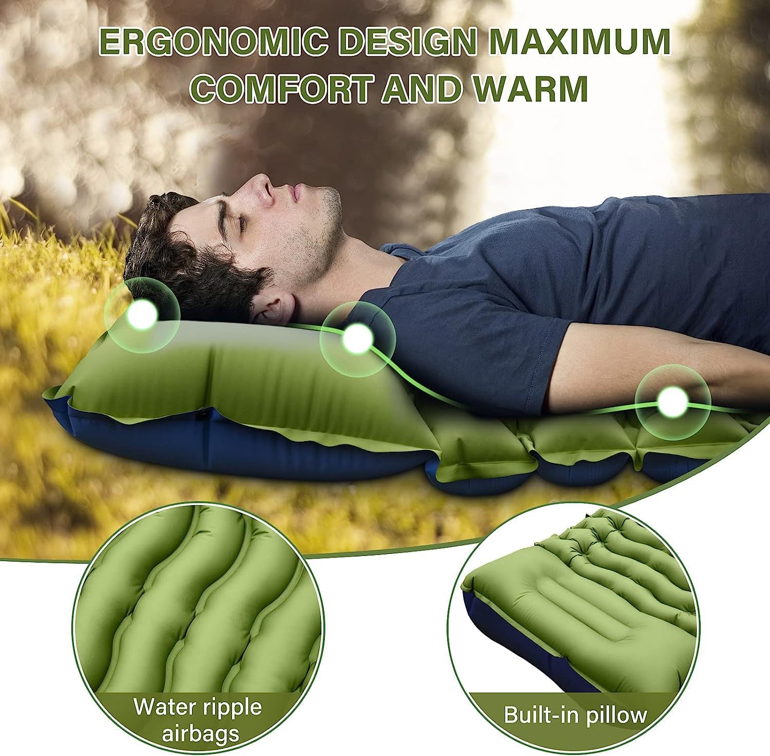 Grey 190cm Ultra-Light Foot Pump Inflatable Camping Sleeping Pad 4
