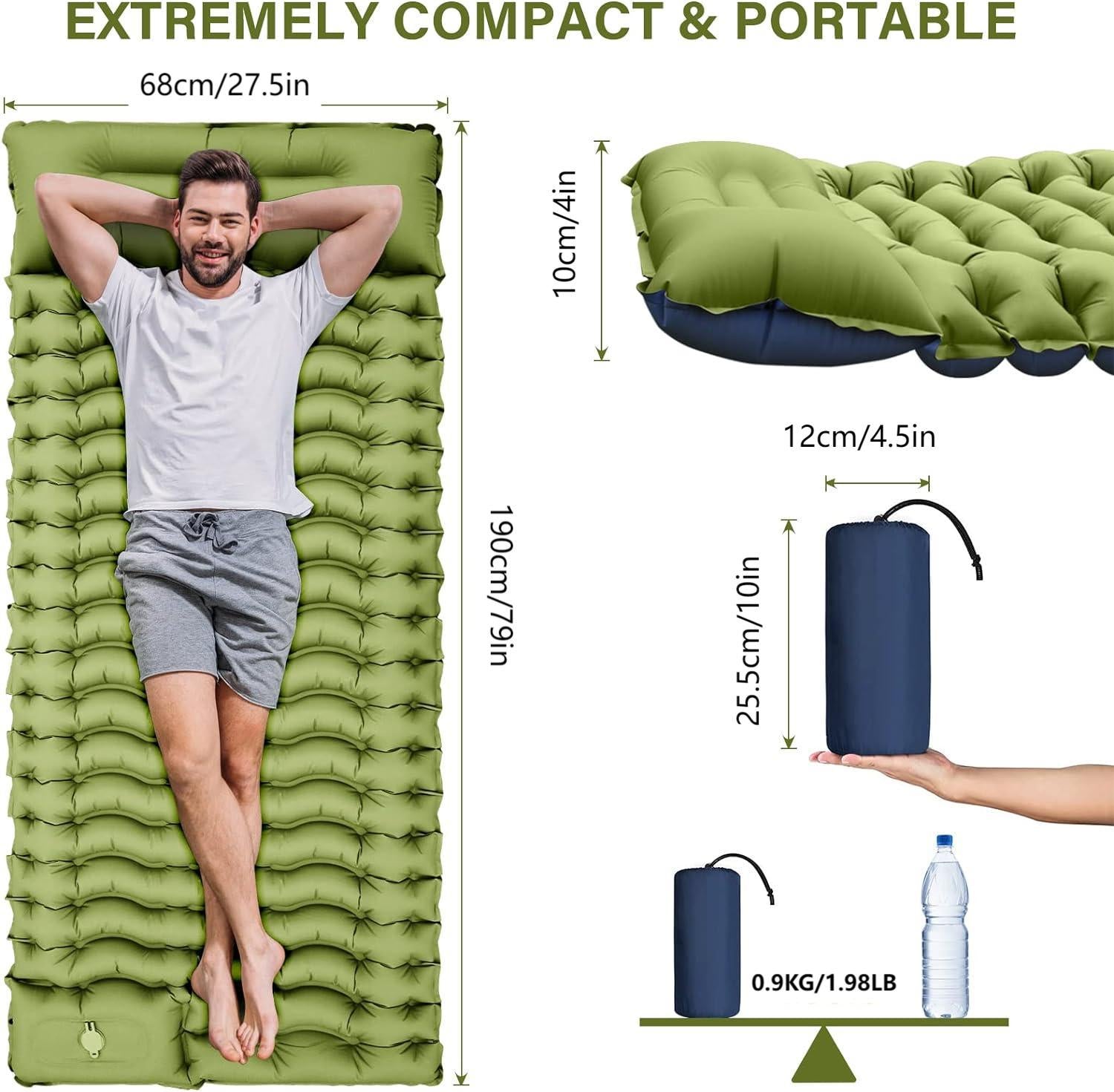 Grey 190cm Ultra-Light Foot Pump Inflatable Camping Sleeping Pad 8