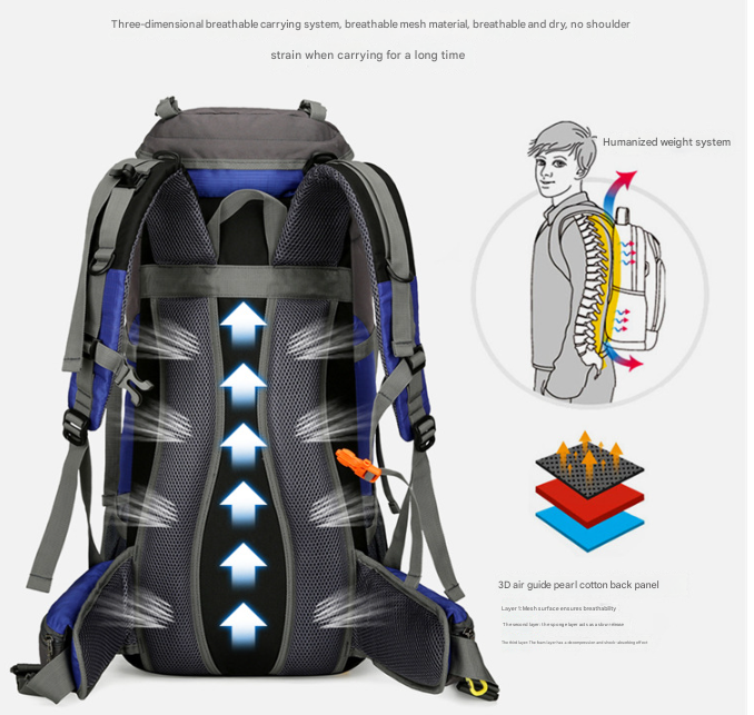 Navy Blue Nylon Hiking Backpack - Multifunctional Outdoor Sports Bag 4