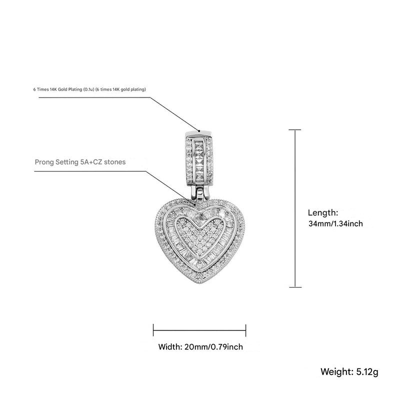 Iced Out Heart Pendant Necklace - 5A+ CZ Stones, 14K Gold Plated with Rope Chain(Silver) 4