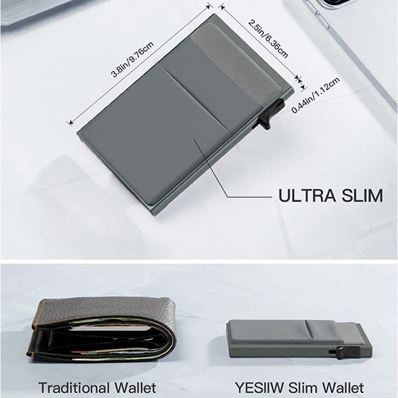 Ultra-Slim Pop-Up Card Holder Wallet with RFID Blocking(Gray + Gray Card Holder)