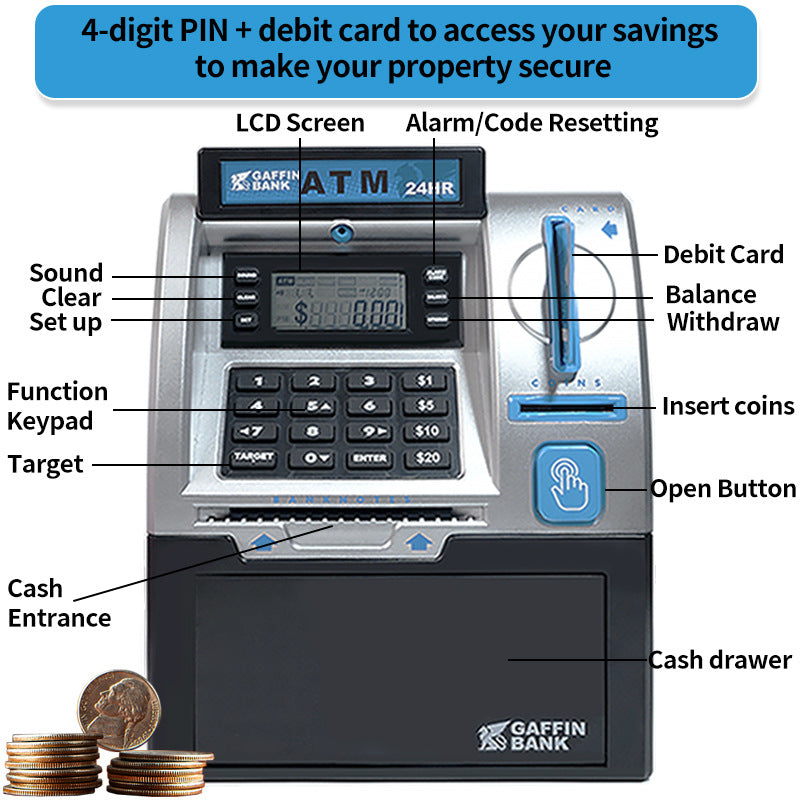 Kids ATM Savings Bank - Electronic Piggy Bank with Debit Card, PIN(black) 3