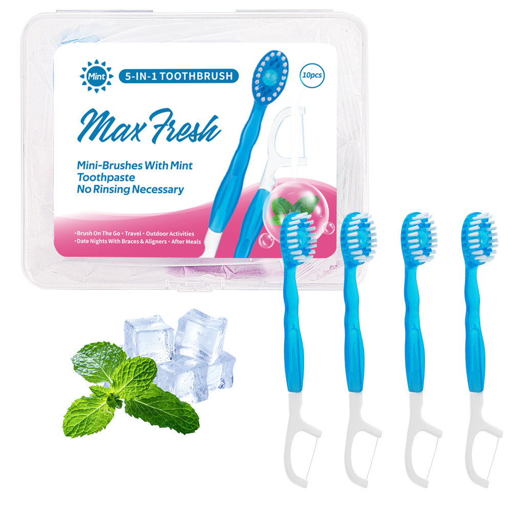 4-in-1 Disposable Travel Toothbrush with Flavor Burst Bead(Mint flavor)