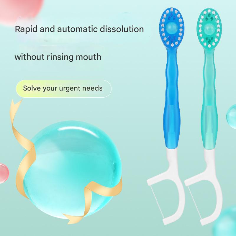 4-in-1 Disposable Travel Toothbrush with Flavor Burst Bead(Peach flavor)