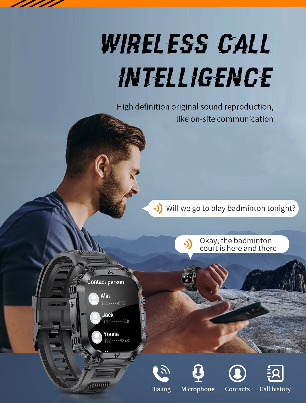 Smartwatch with Flashlight, Compass & Wireless Calling - Health & Fitness Tracker(Black silicone with silver case) 6