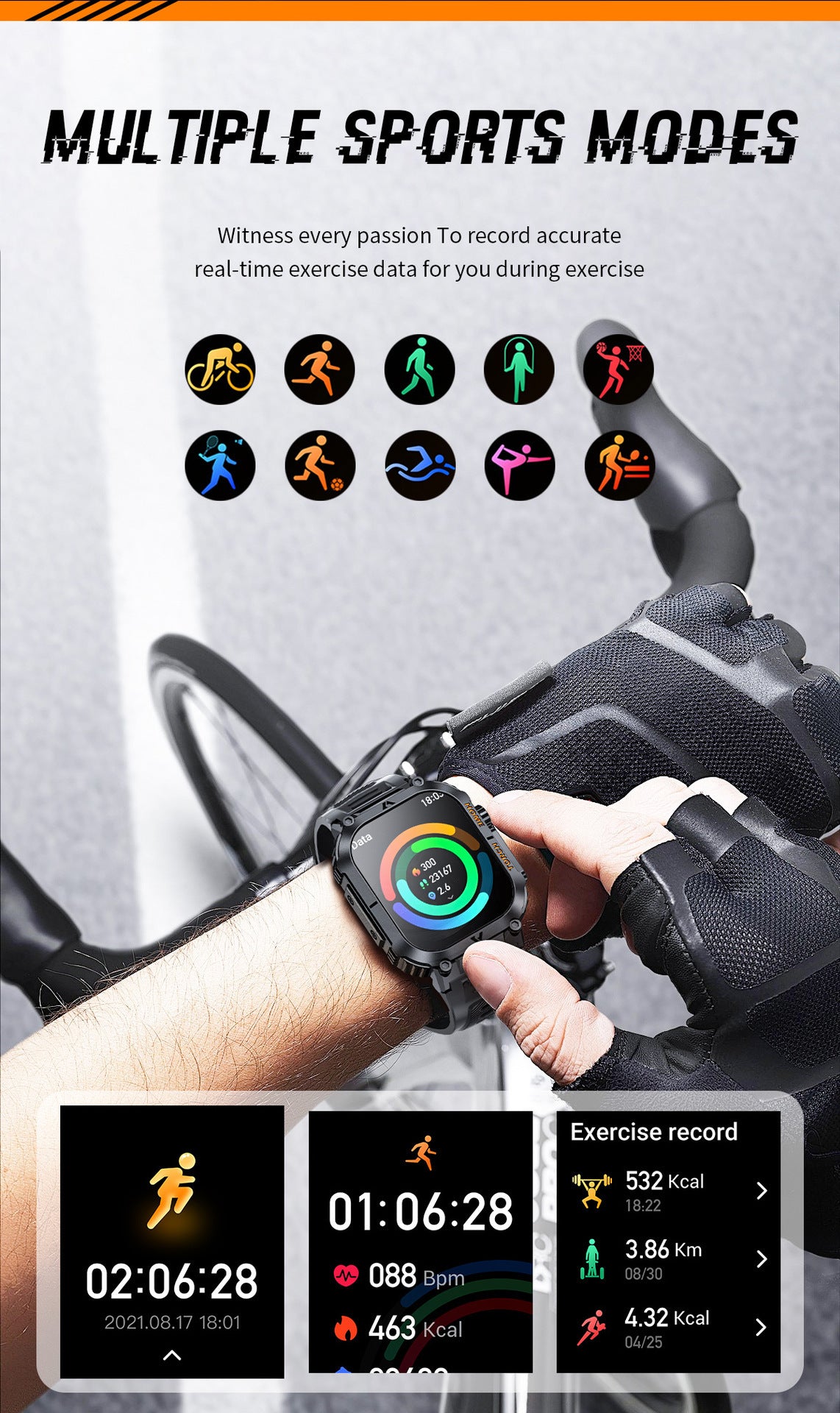 Smartwatch with Flashlight, Compass & Wireless Calling - Health & Fitness Tracker(Black case with black steel + black silicone) 8