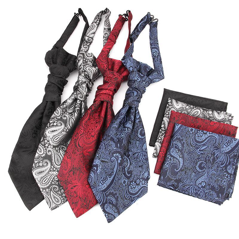 Men's Formal Paisley Ascot Cravat & Pocket Square Set - Adjustable Necktie for Weddings(Red pattern) 3