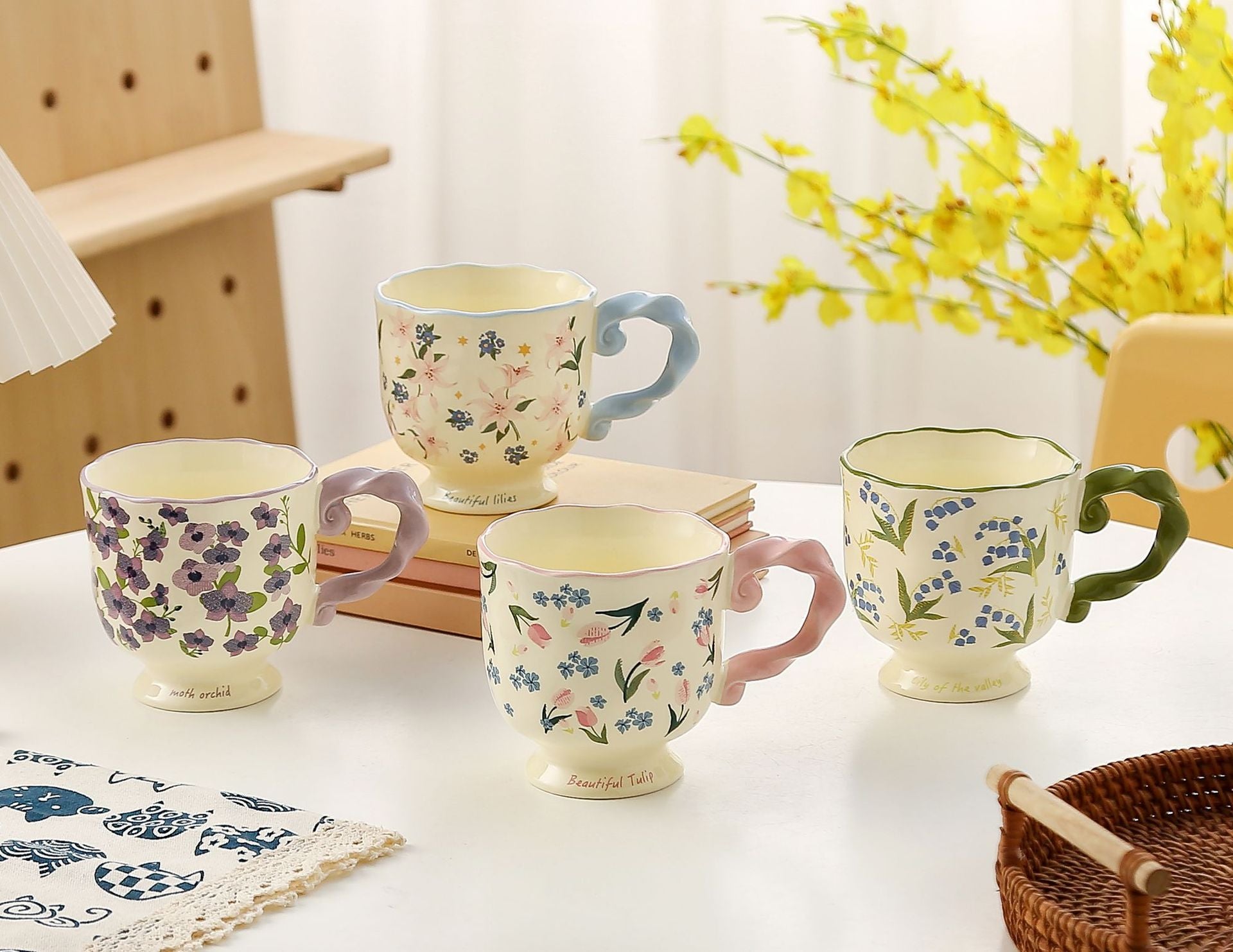 Elegant Ceramic Mug with Sculpted Handle,400ml Vintage Inspired Pedestal Design(Roland purple)