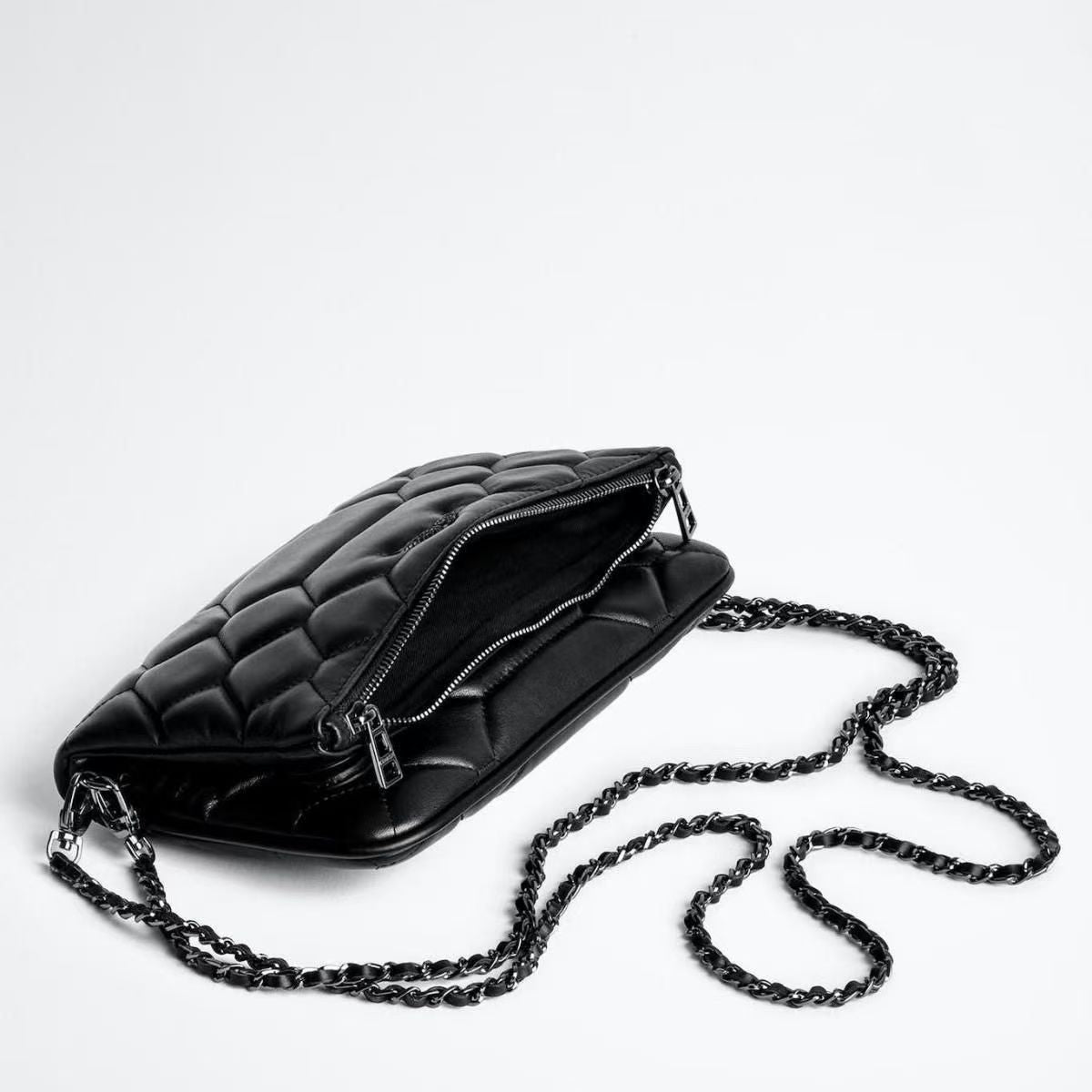 Chic Quilted Leather Crossbody Bag with Chain Strap & Tassel Detail(Pure black) 3