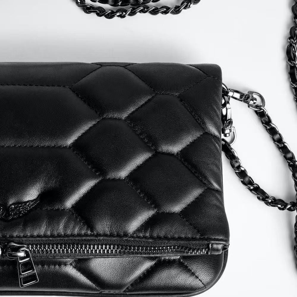 Chic Quilted Leather Crossbody Bag with Chain Strap & Tassel Detail(Pure white)