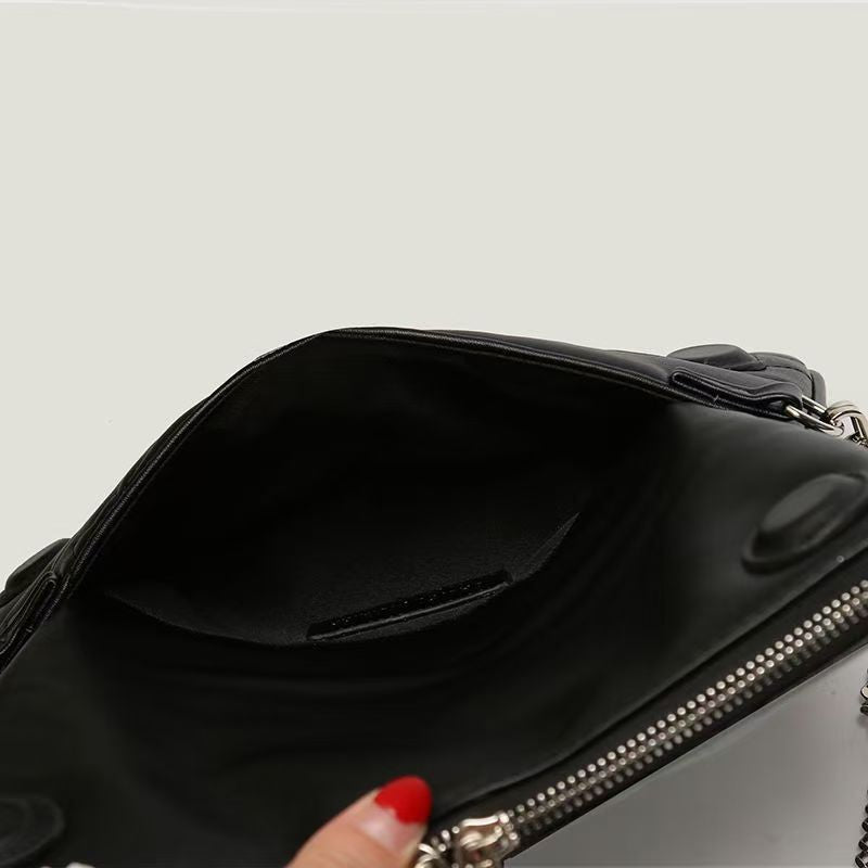 Chic Quilted Leather Crossbody Bag with Chain Strap & Tassel Detail(Black without tassels) 5