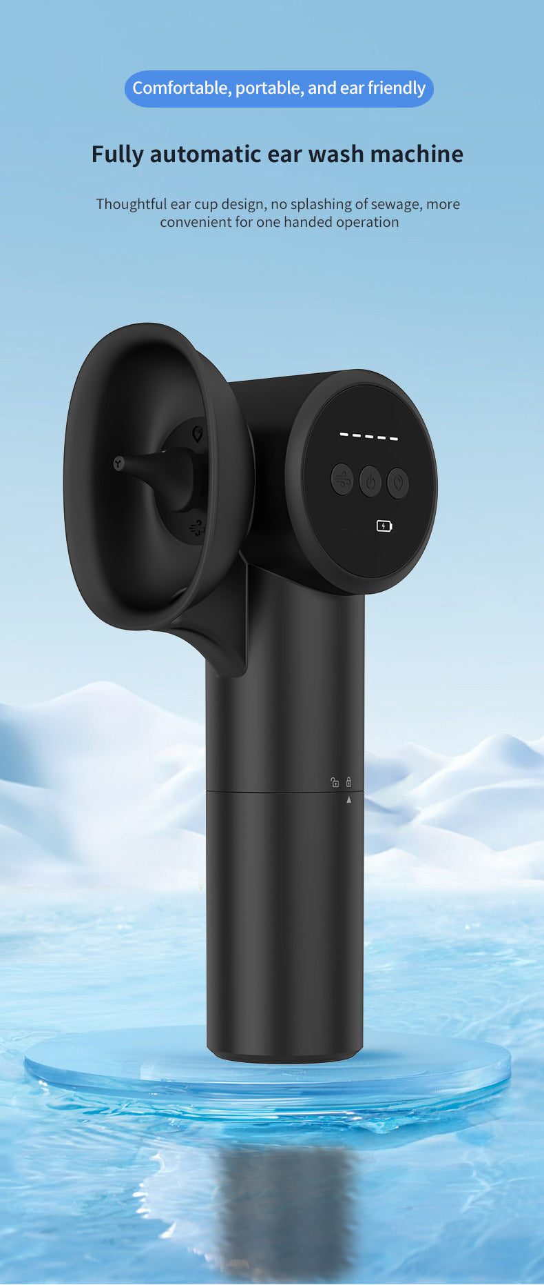 Automatic Electric Ear Wax Removal & Irrigation System - 5 Modes, USB-C, Hot Air Drying(black)