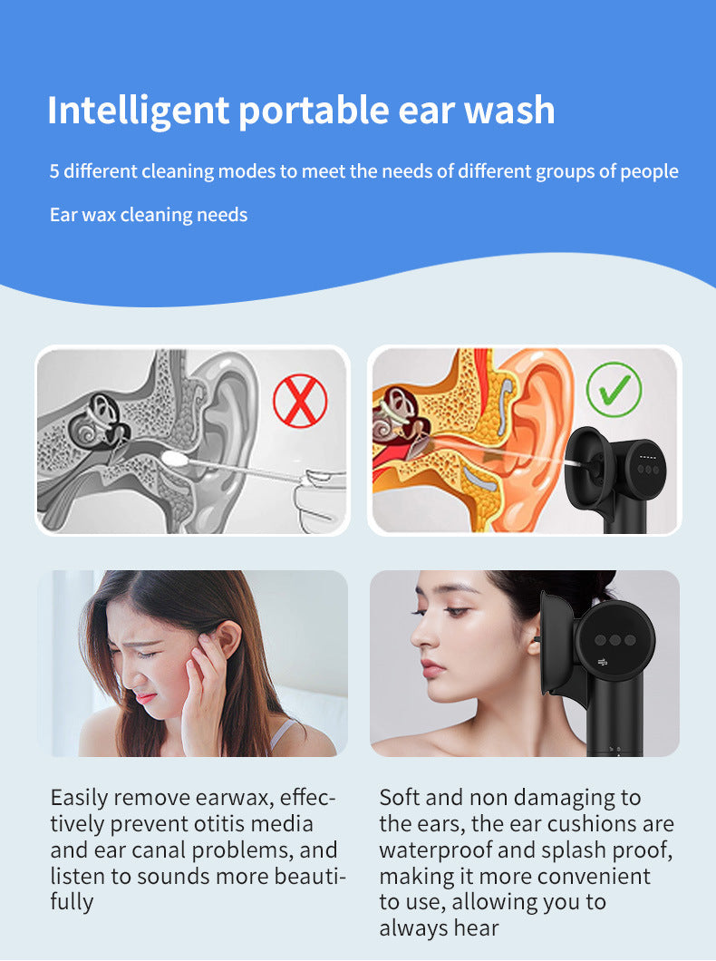 Automatic Electric Ear Wax Removal & Irrigation System - 5 Modes, USB-C, Hot Air Drying(black) 4