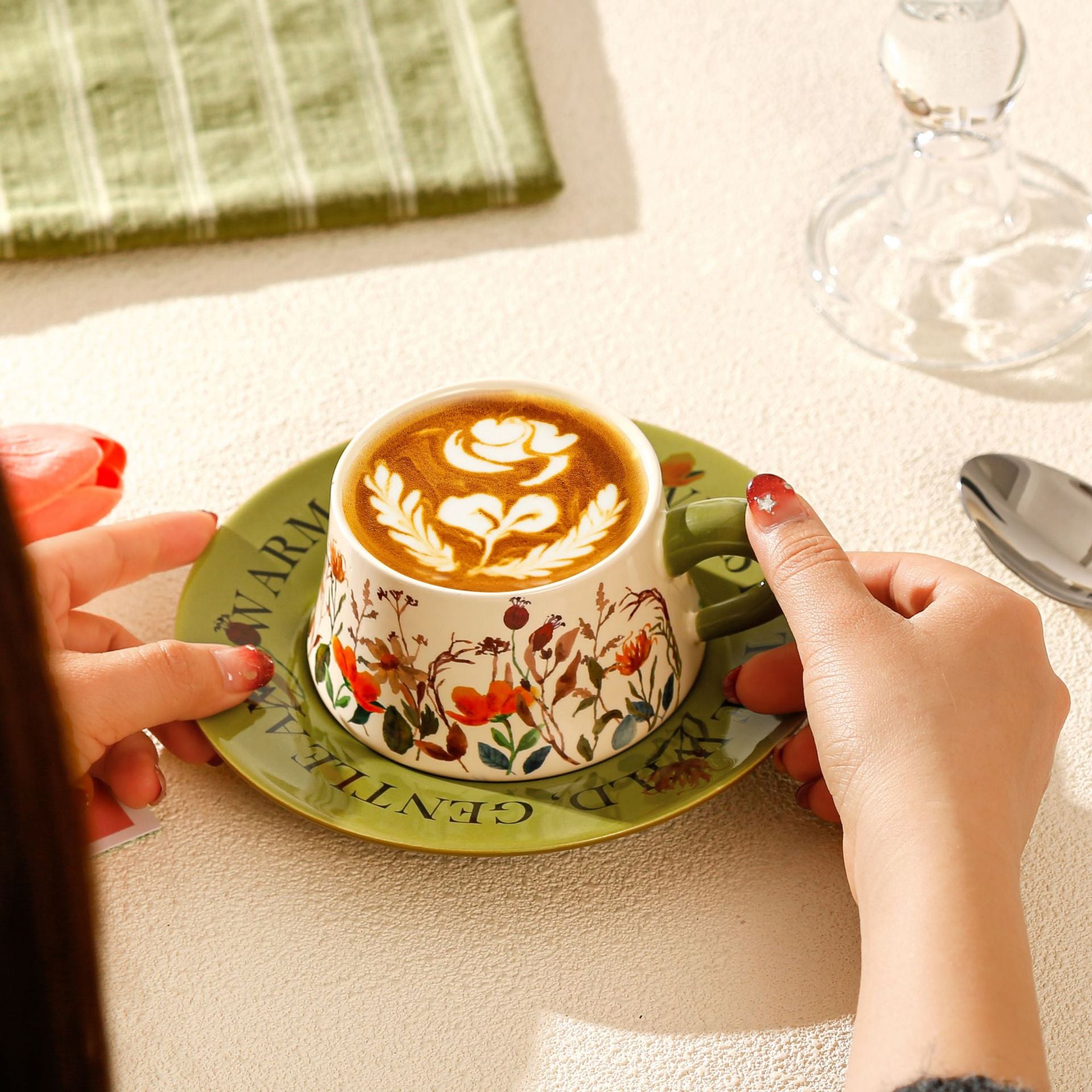 Vintage Floral Ceramic Coffee Cup & Saucer Set(White disc - pink flowers) 3