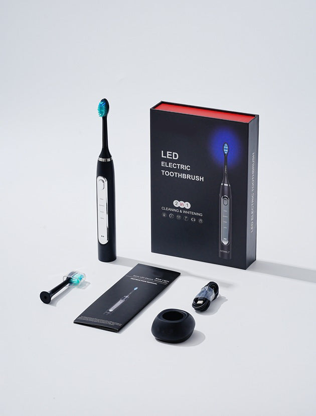LED Sonic Electric Toothbrush - 2-in-1 Cleaning & Whitening, 4 Modes(black)