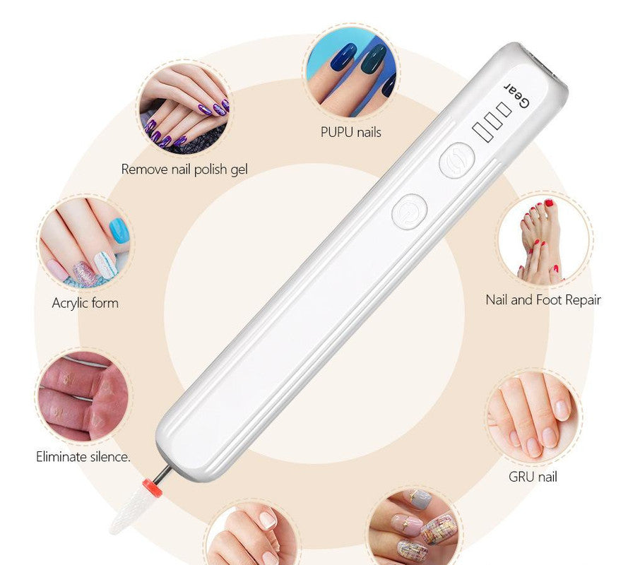 Portable Electric Nail Drill Pen Kit - USB-C Rechargeable, 3-Speed, High Torque, Low Heat(white)