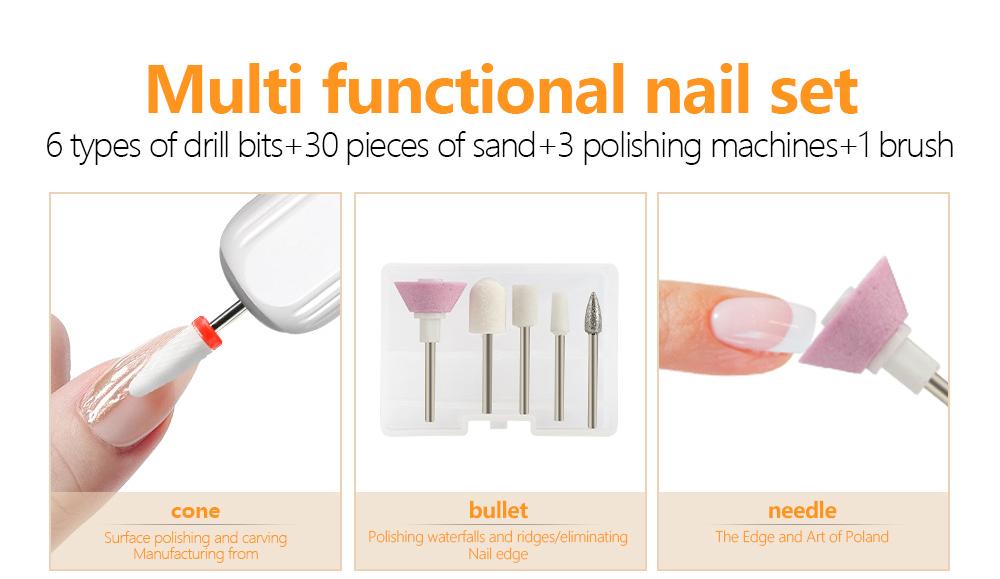 Portable Electric Nail Drill Pen Kit - USB-C Rechargeable, 3-Speed, High Torque, Low Heat(white) 3