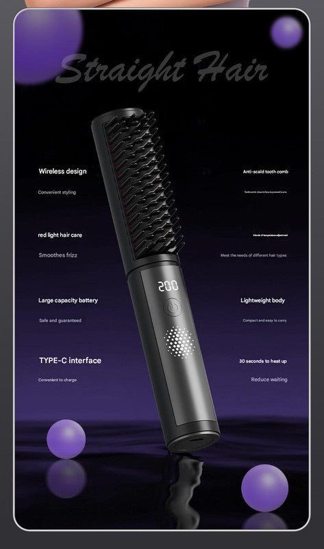 Cordless Hair Straightener Comb - 4 Temperature Settings, USB-C, PTC Heating(purple) 6