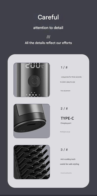 Cordless Hair Straightener Comb - 4 Temperature Settings, USB-C, PTC Heating(purple) 8