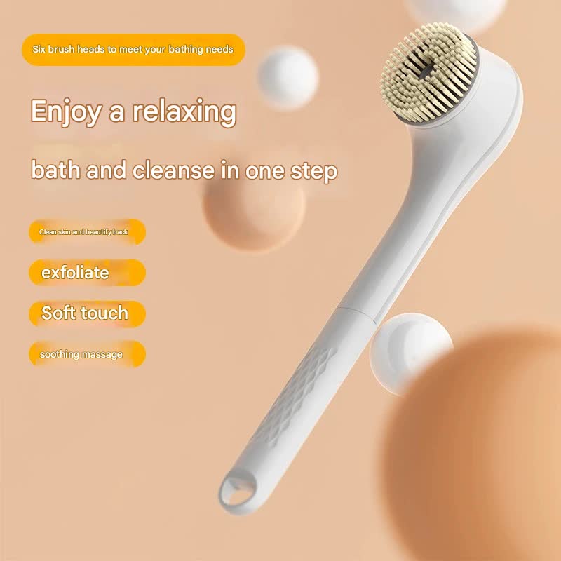 Rechargeable Electric Body Brush & Back Scrubber - 6 Heads, IPX7 Waterproof(Yellow)