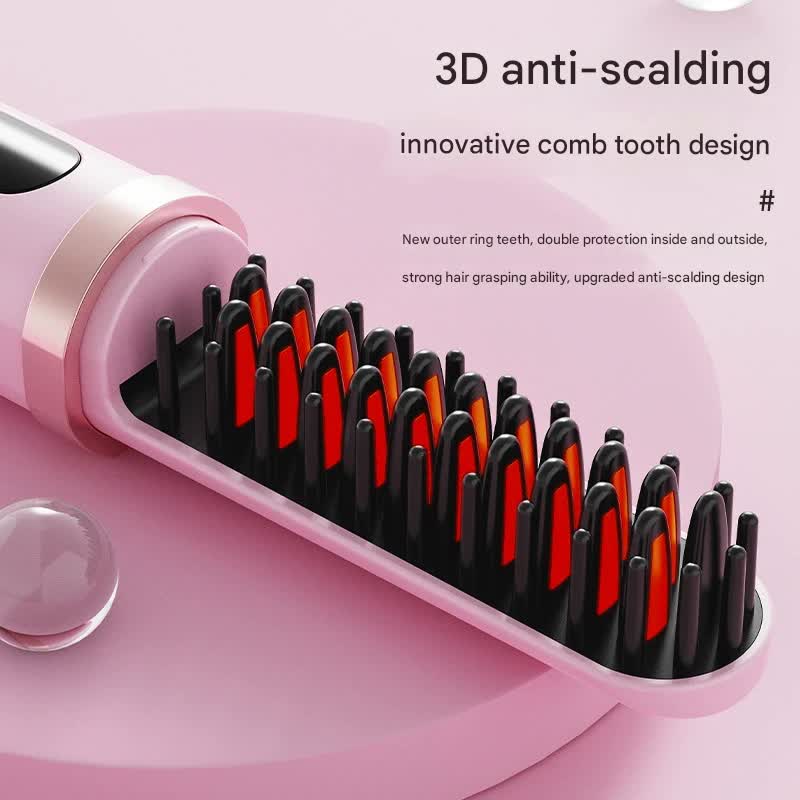 Cordless Hair Straightener Brush - 4000mAh USB-C Rechargeable, 4 Temps, Anti-Scald 3D Comb Design(white) 4