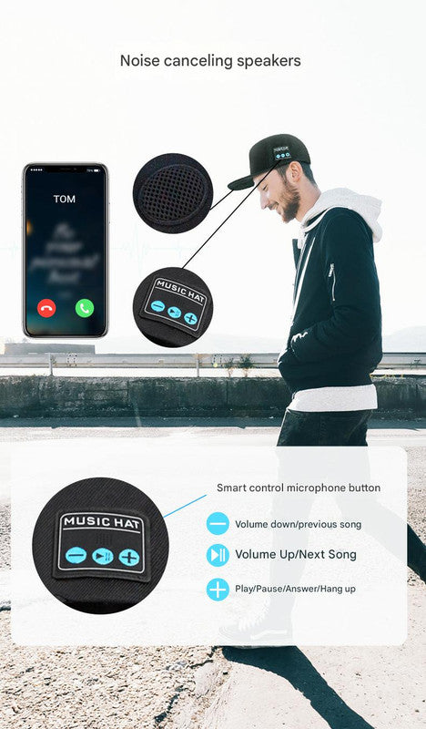 Wireless Bluetooth 5.0 Music Hat - Outdoor Speaker Cap with Mic, Sun Protection & Breathable Fabric(black) 3