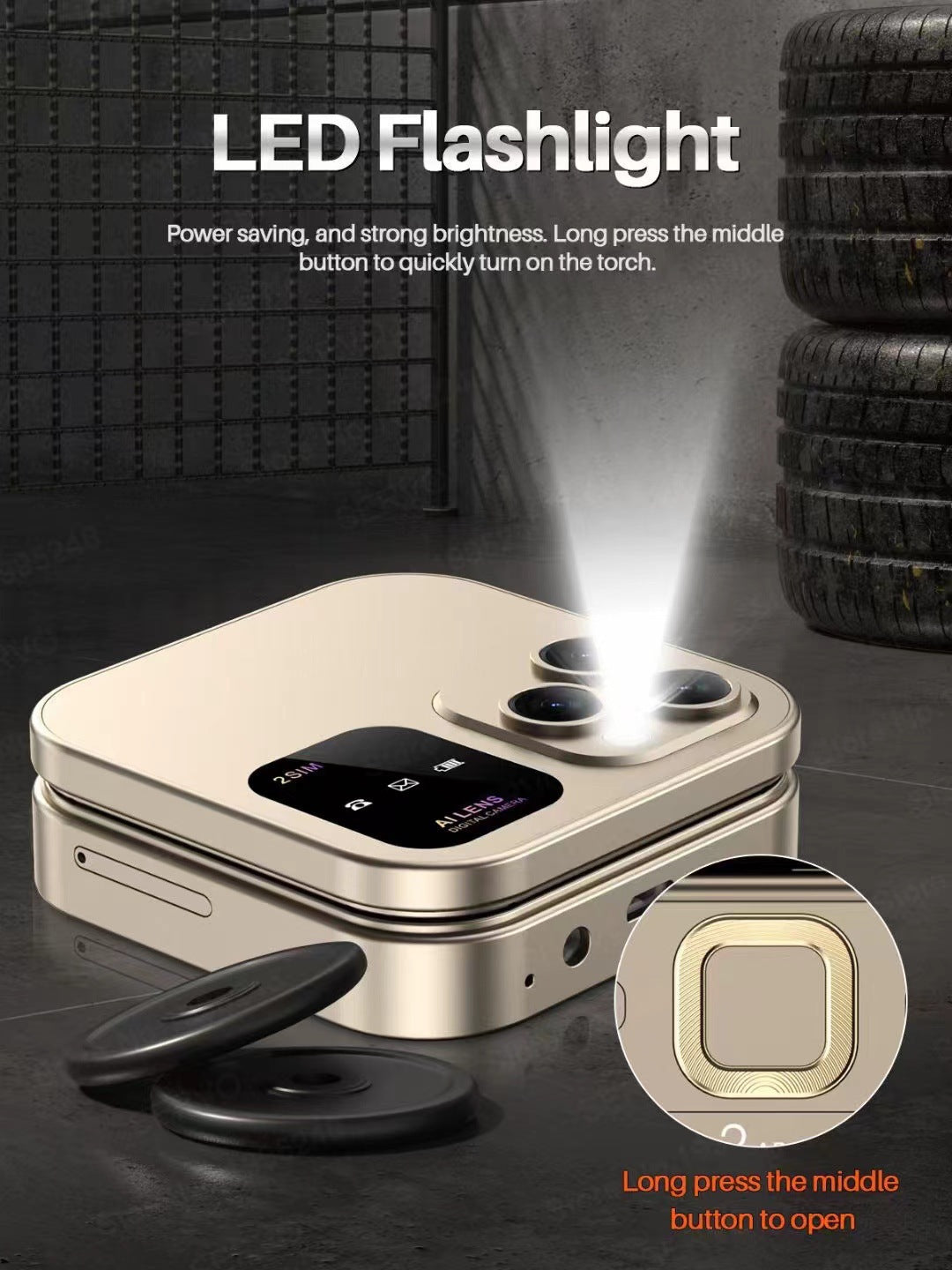 i16 Pro Mini Flip Phone - Dual SIM, AI Lens Digital Camera, Compact & Stylish Design(Gold) 3