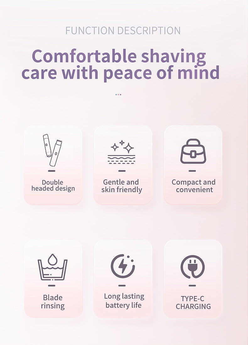 2-in-1 Electric Lady Shaver & Trimmer - Gentle Full Body Hair Removal, Portable & USB Rechargeable(Gradient Purple) 6