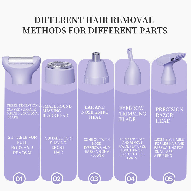 5-in-1 Electric Lady Shaver & Grooming Kit - LCD Display, USB-C Rechargeable, Full Body Hair Removal(Purple) 4
