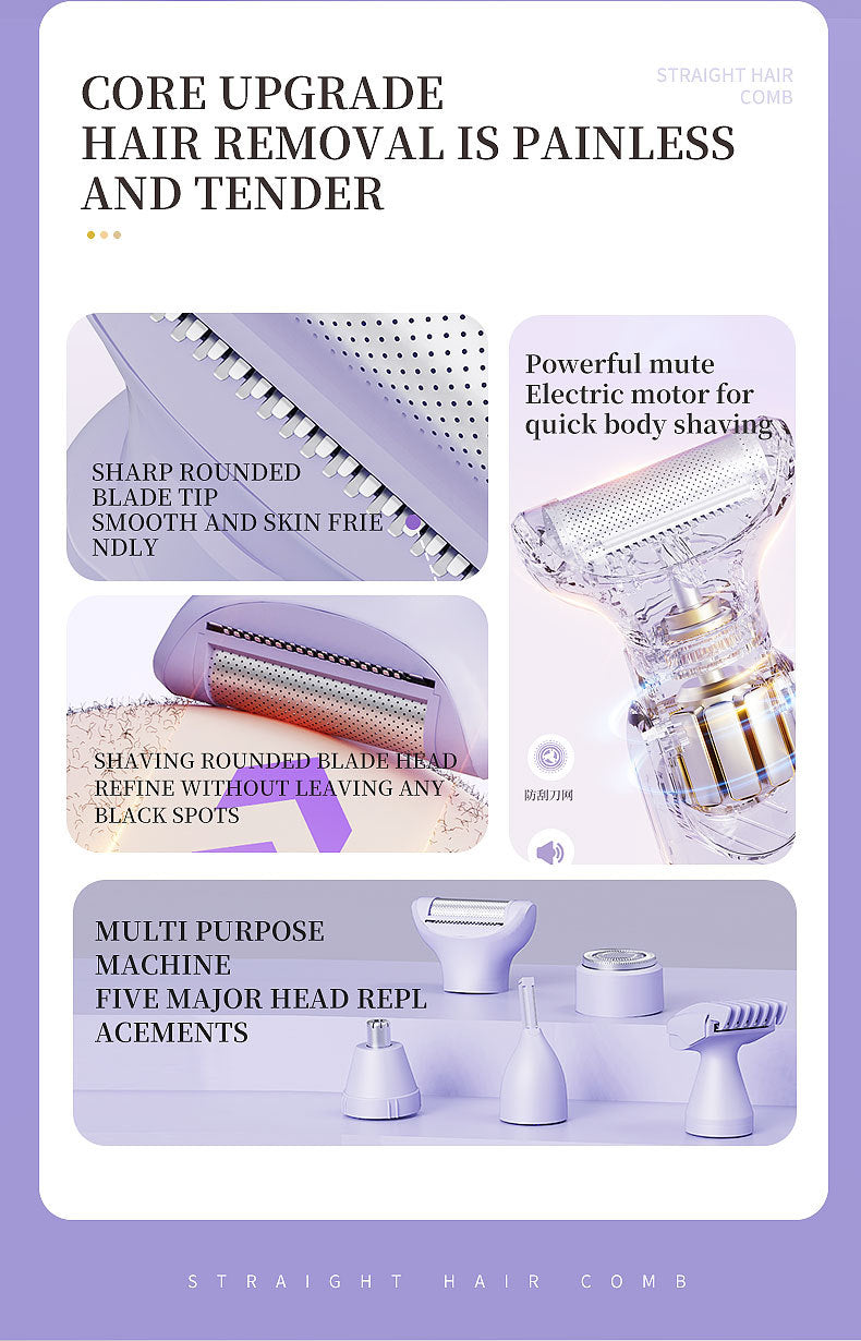 5-in-1 Electric Lady Shaver & Grooming Kit - LCD Display, USB-C Rechargeable, Full Body Hair Removal(White) 6