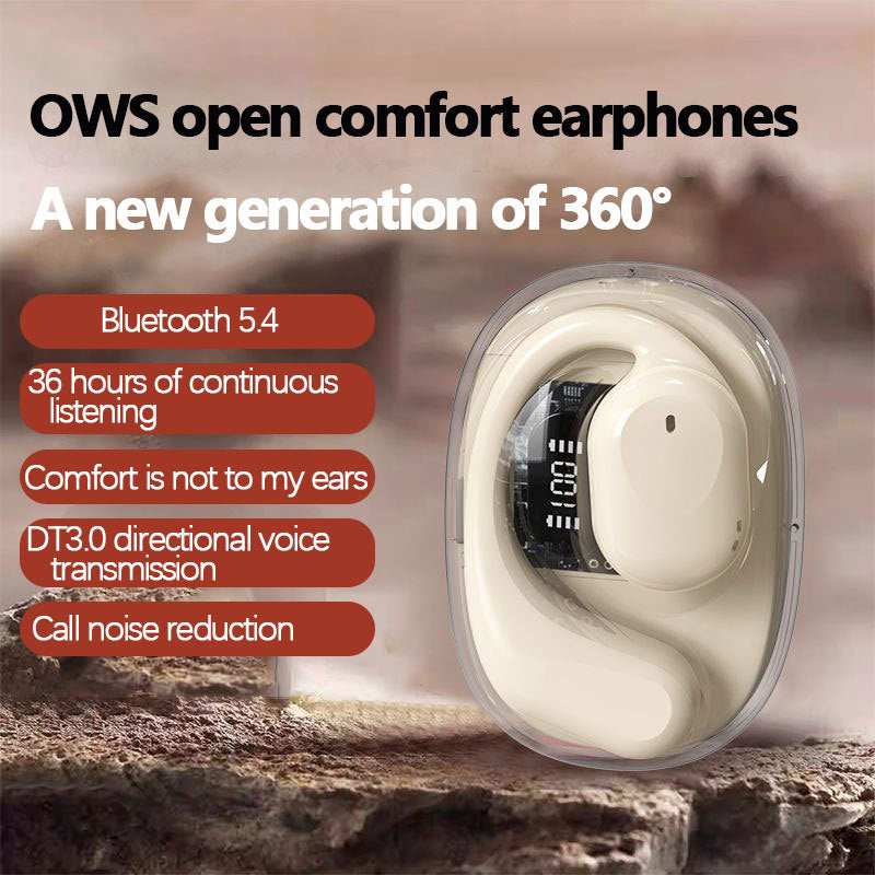 OWS Open-Ear TWS Earbuds with AI Translation - Bluetooth 5.4, 360 ACS Sound, LED Display Case(Black) 4