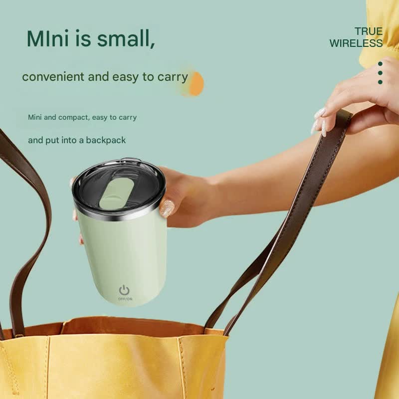 Mini Portable Electric Self-Stirring Mug - USB-C Rechargeable, 4-Hour Use, Stainless Steel (Beige) 3
