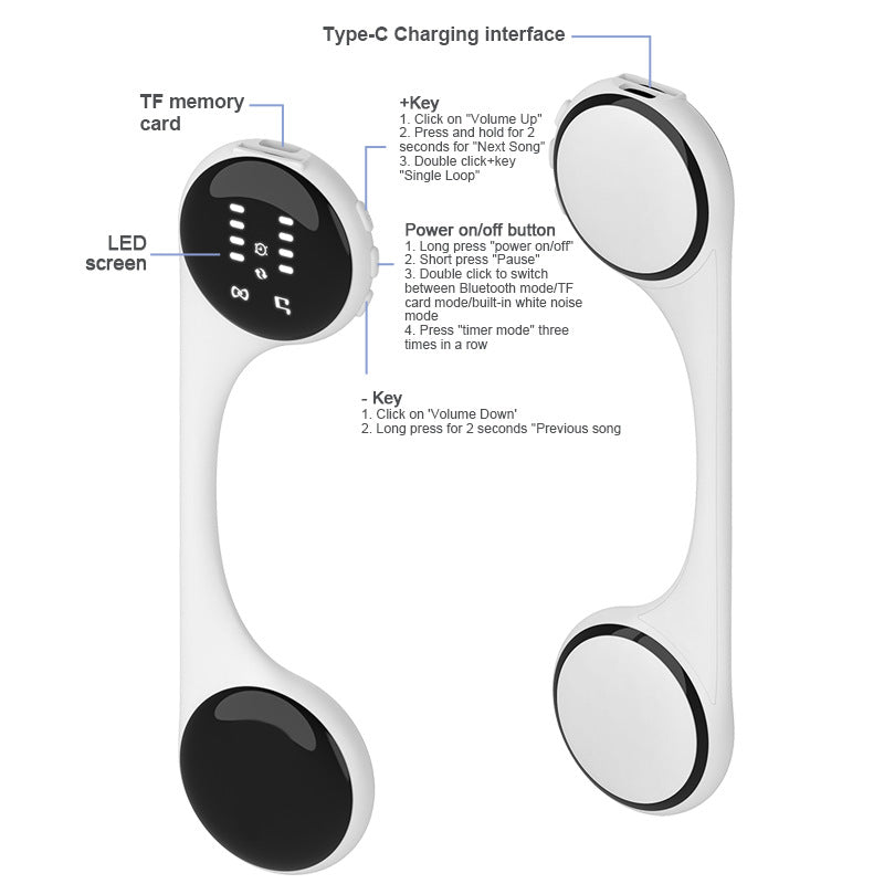 Under-Pillow Bone Conduction Sleep Speaker - Bluetooth 5.4, White Noise, TF Card, LED Display & Timer(blue) 5