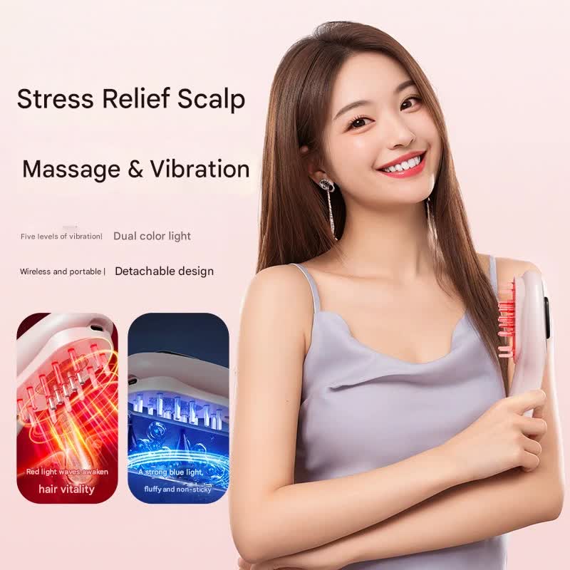 Electric Scalp Massager Comb with Red & Blue Light Therapy - 5 Vibration Modes & Liquid Dispenser(White) 3