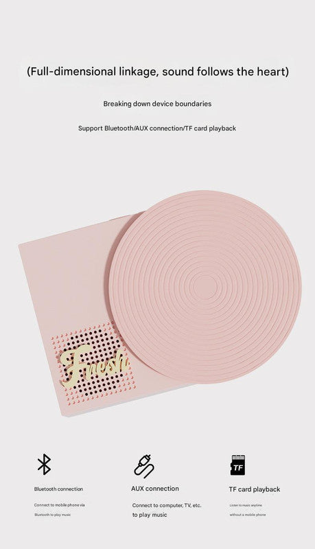 Retro Phonograph Bluetooth Speaker - Rotating Disc, Bluetooth 5.3, AUX/TF Card, 8H Playtime(Pink Green) 5